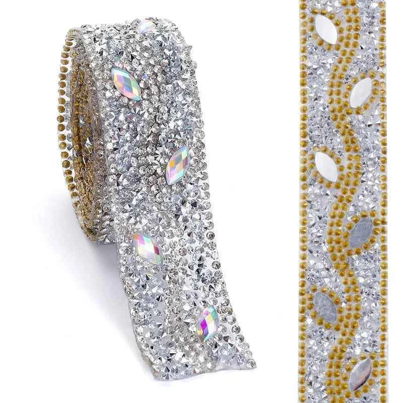 Ducrystal 1Yard Motif Rhinestone Chain AB Color Horse eye Crystal Rhinestone Ribbon for DIY Shoes, bags, Dresses Decoration