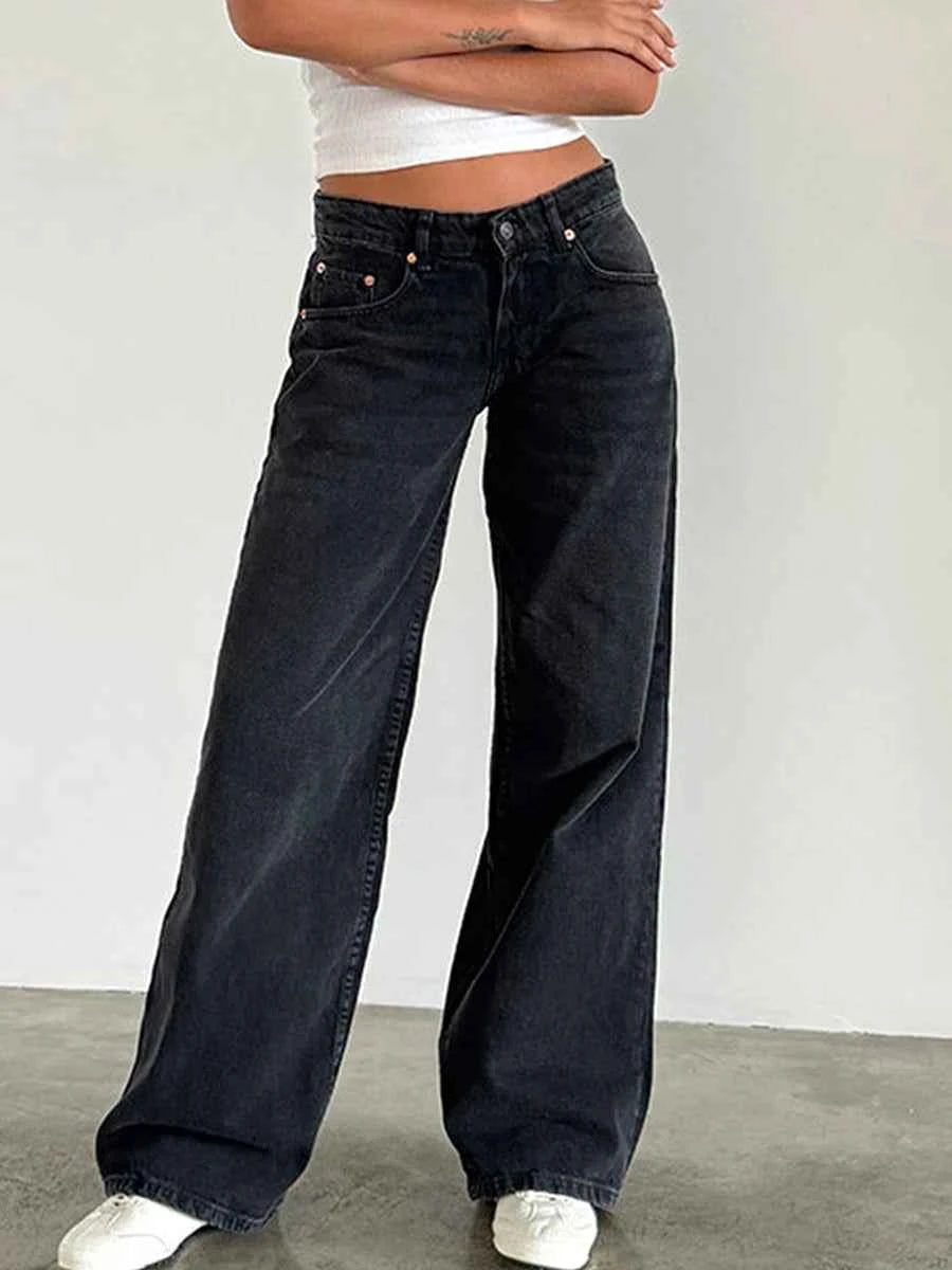 Y2K Baggy Jeans for Women Trendy Low Rise Casual Straight Leg Boyfriend Jeans Denim Pants with Pocket Streetwear