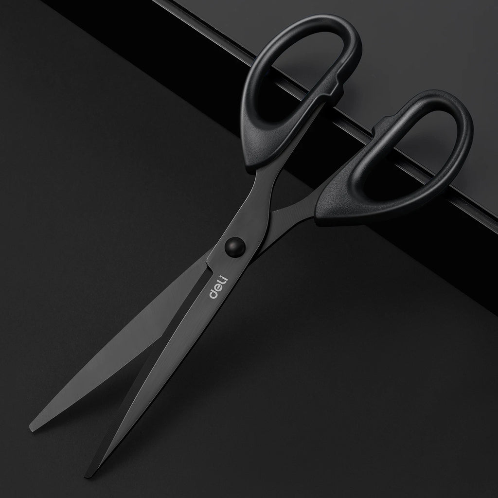 DELI Professional Office Scissors 180mm Heavy Duty Scissors with Black Blade Sharp Stainless Steel Cutting Tool for Paper Craft