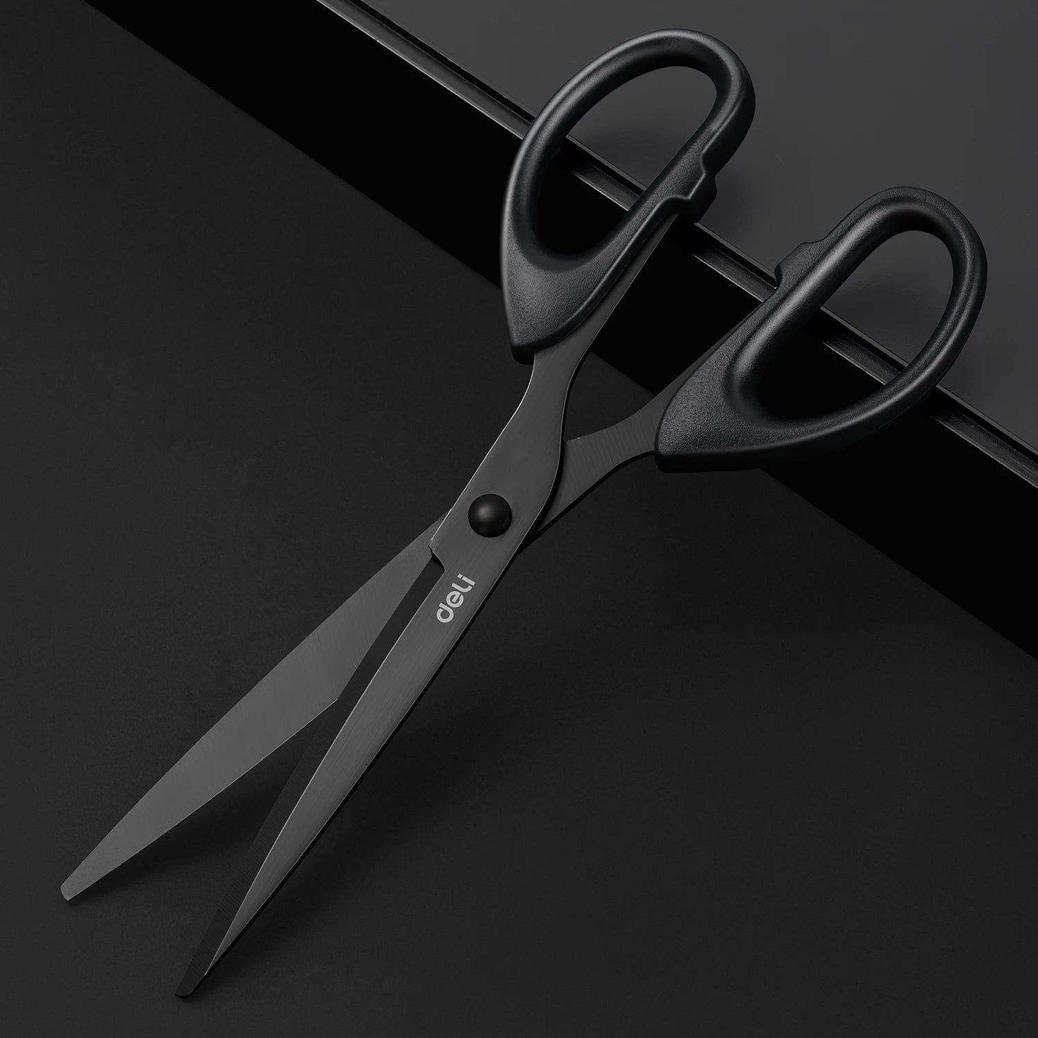 DELI Professional Office Scissors 180mm Heavy Duty Scissors with Black Blade Sharp Stainless Steel Cutting Tool for Paper Craft