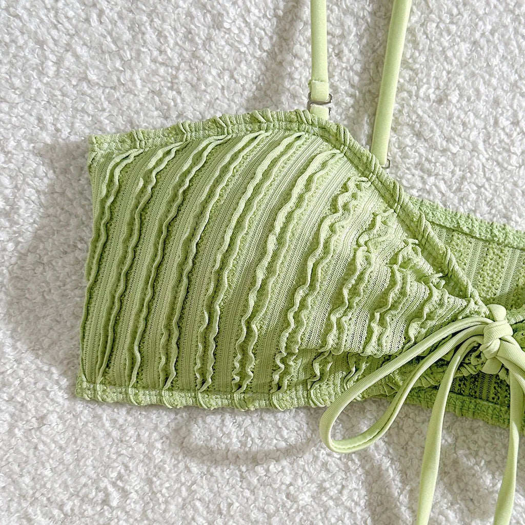 Wrinkled Crinkled Knotted Bikini Women Swimwear Female Swimsuit Two-Pieces Bikini Set Brazilian Bather Bathing Suit Swim V5709