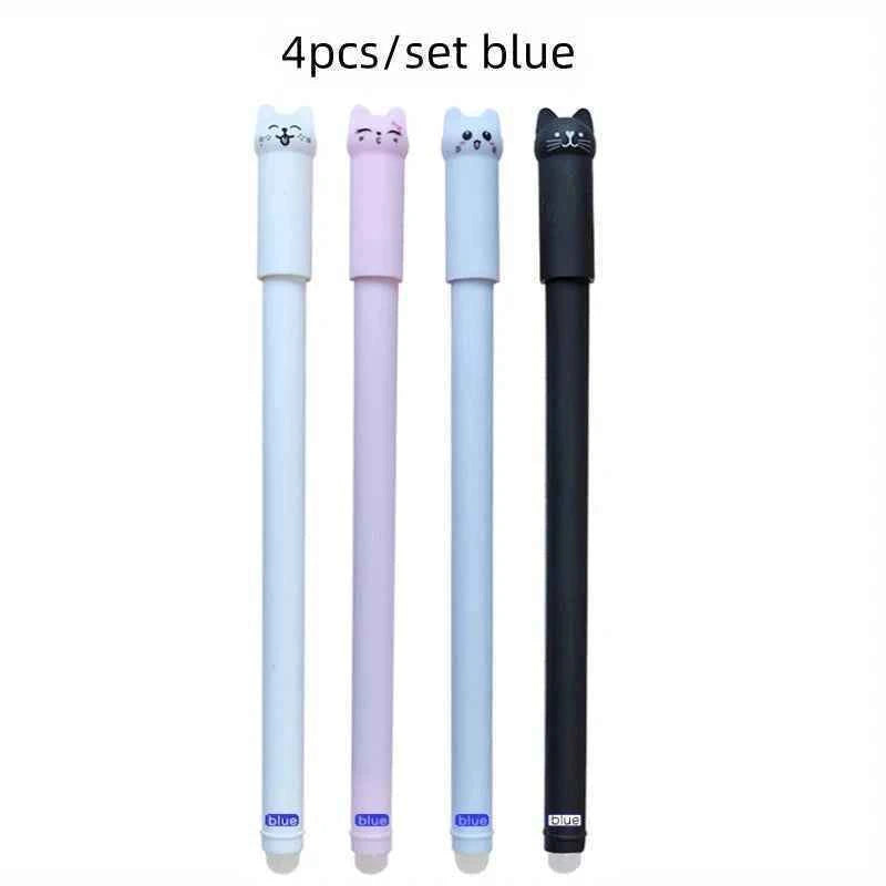 4/8/12pcs Creative Cat Erasable Gel Pens Set 0.5mm Washable Handle Magical Blue/Black Ink Erasable Refills Rod Writing Stationer