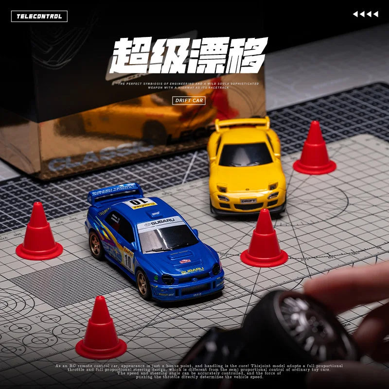 WHOOSH Licensed 1:43 Scale Mini RC Drift Car Full Proportional Remote Control Subaru WRC WRX STI Mazda RX7 Desktop Toy For Boys