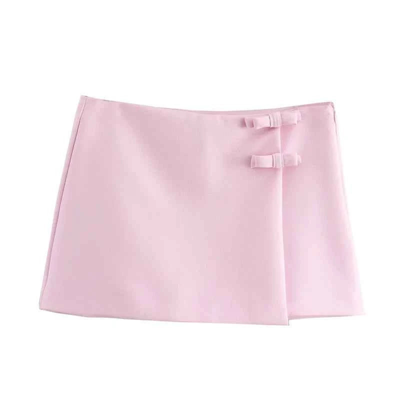 2025 Y2K Asymmetric Cyber Pink Low-Rise Skirt  Bralette Combo Fade-Resistant Streetwear + Crystal White Version