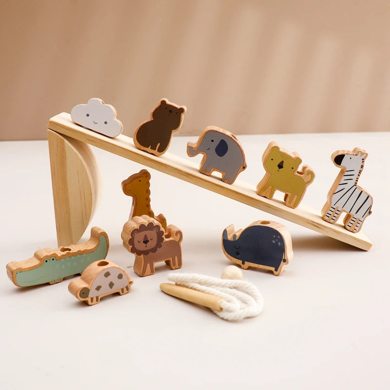 Baby Threading Toy Outer Space Wooden Seesaw Toy Blocks Board Games Montessori Hands-on Ability Educational Children Blocks Gift