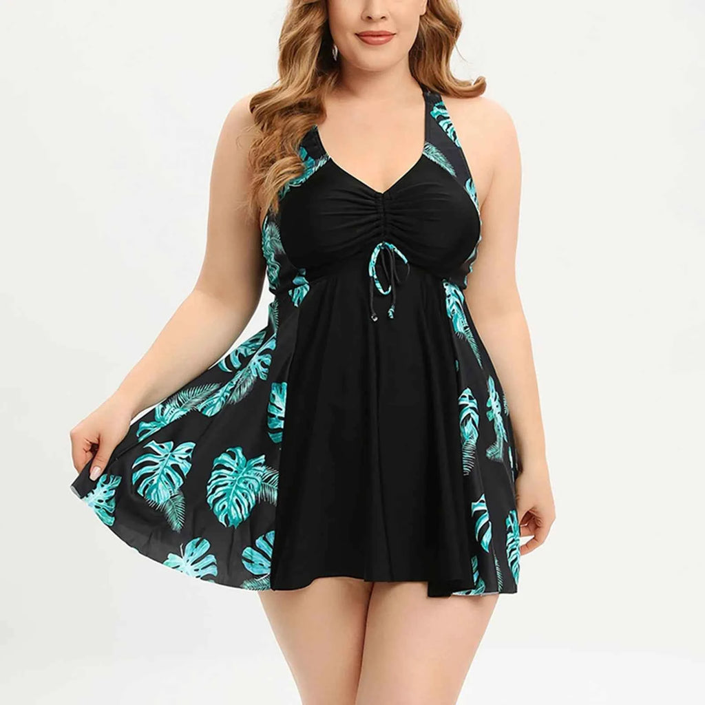 Split Swimsuit For Womens Conservative Big Flower Oversize Tankini Set Summer Beachwears Ladies Swimsuits With Neck Straps