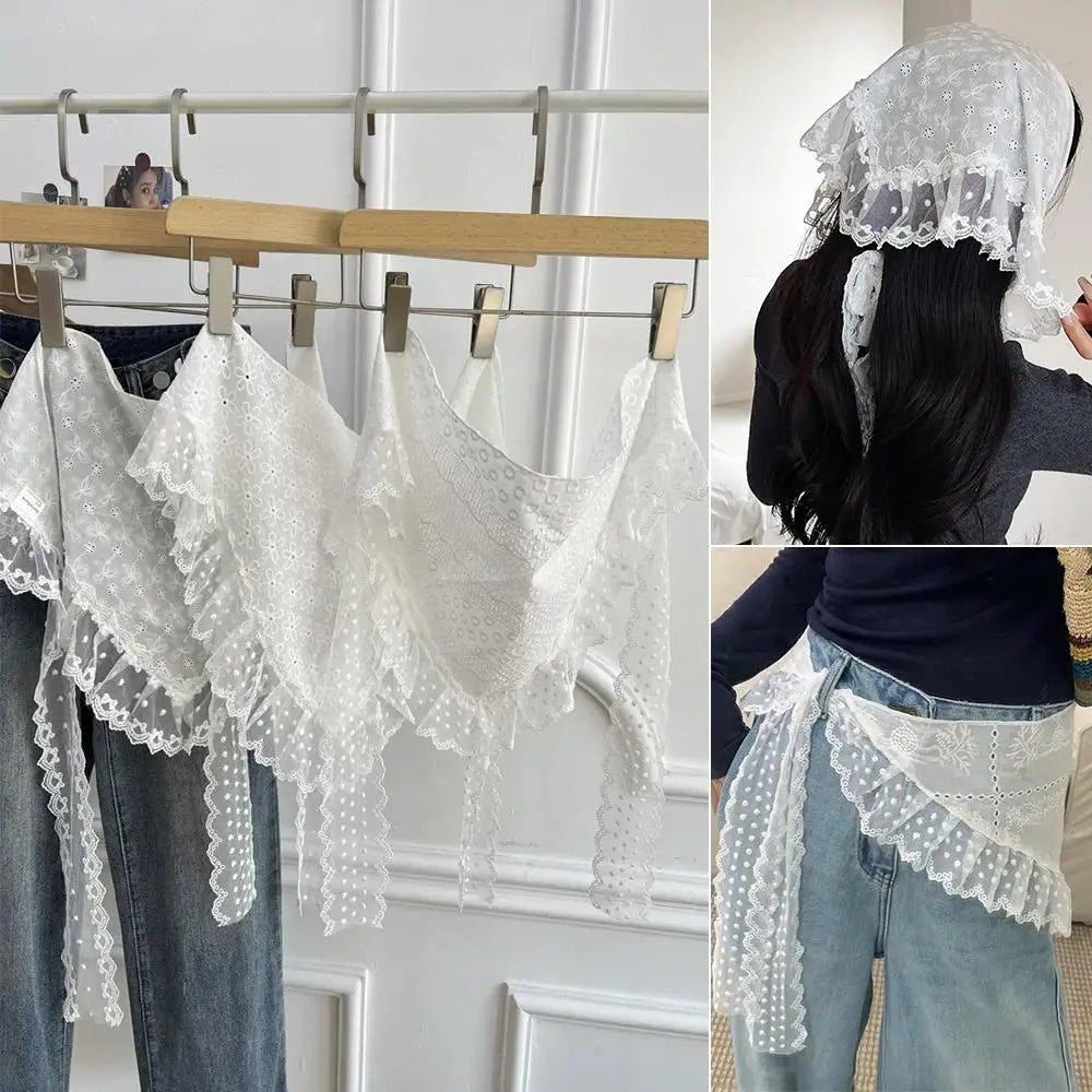 INS Style Triangular Lace Handkerchief Personalized Trendy Layering Of Small Aprons Soft Versatile Korean Headscarf Hair Scarves