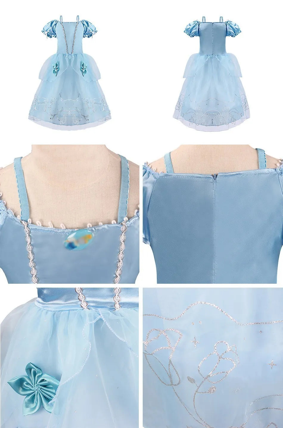 Girl Princess Cinderella Dress Elsa Anna Mermaid Jasmine Belle Snow White Costume Girls Birthday Party Halloween Dress 2-10 Year