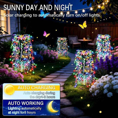 200 LEDs Solar Garden Lights Outdoor Sparkler Fireworks Starburst Colorful&warm Lighting Waterproof Outside Yard Art Decorations