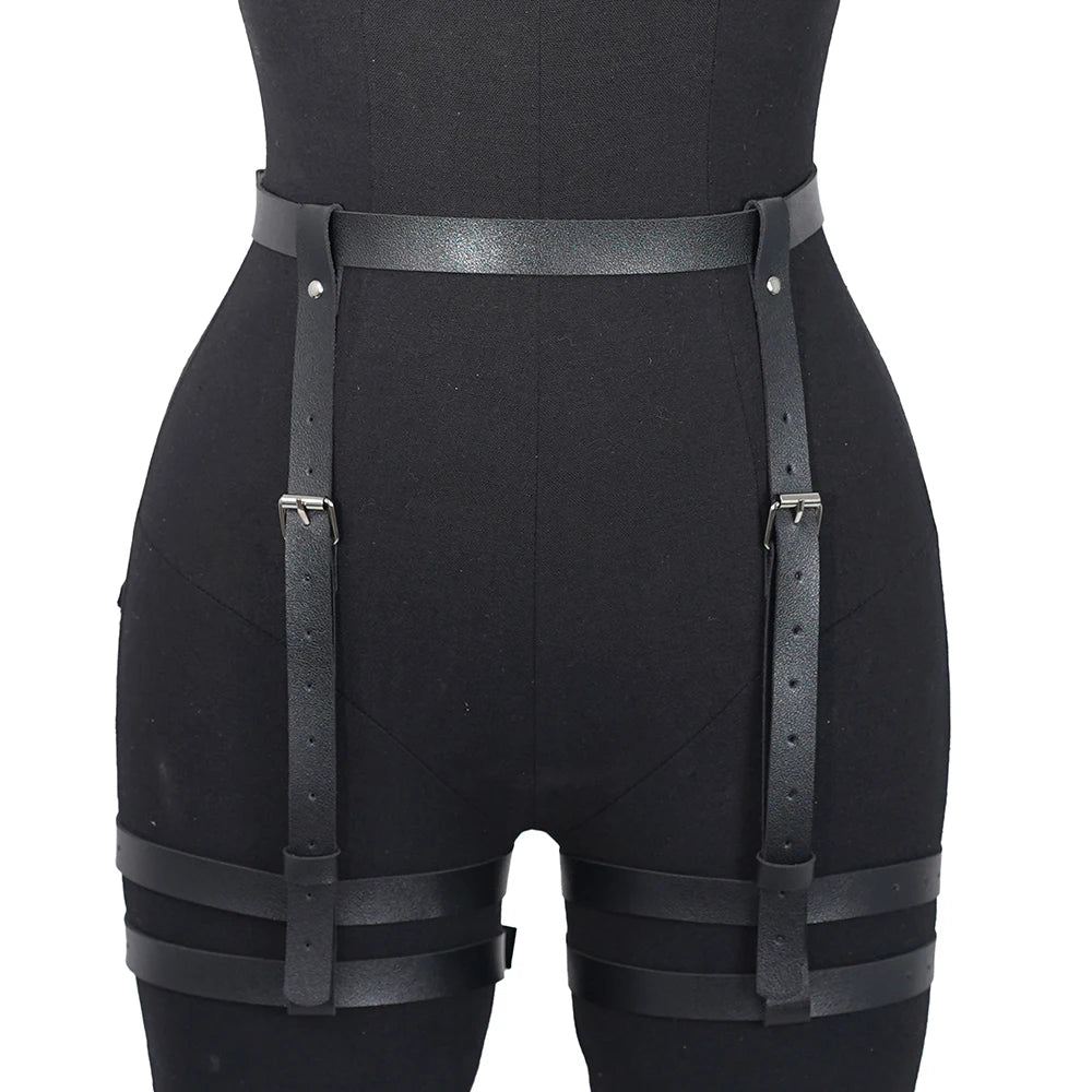 Harness PU Leather Women Chain Tassel Waist To Thigh Harness Punk Gothic Adjustable Body Accessory For Rave Party Festival Outfi