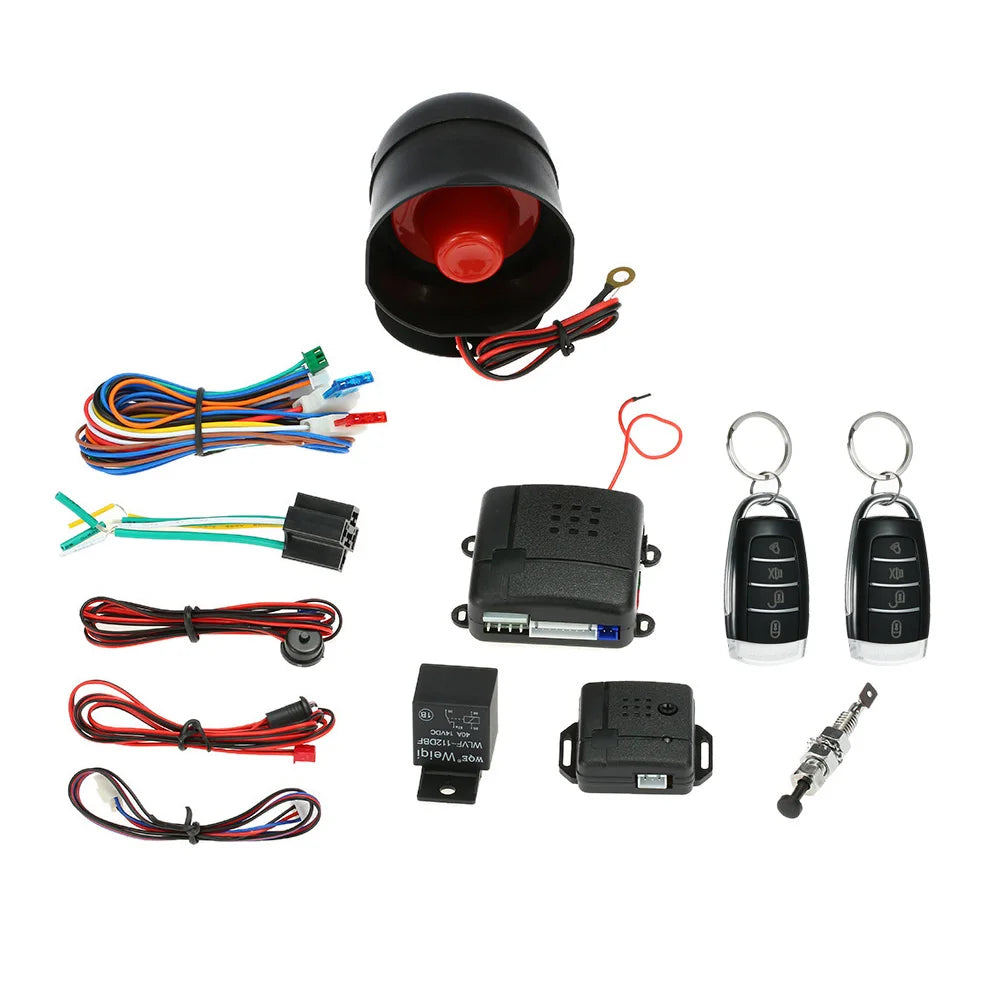 Universal Car Vehicle Security System Burglar Alarm Protection Anti-theft System 2 Remote with Siren Wiring Harness Programmable