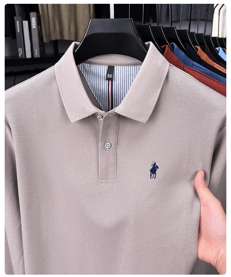 100% cotton high-end brand long sleeve polo shirt new Paul pony embroidery luxury comfort men's business leisure lapel T-shirt