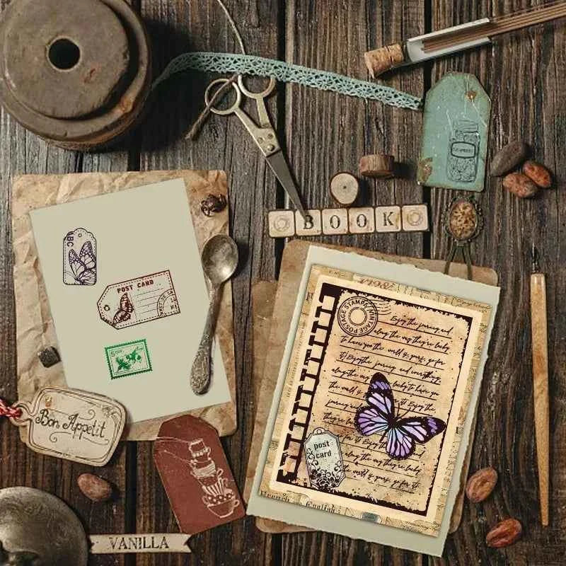 1pc Vintage Butterfly Text Clear Rubber Stamps for Journaling Card DIY Scrapbooking Photo Frame Album Decor 6.3 x 4.3inch