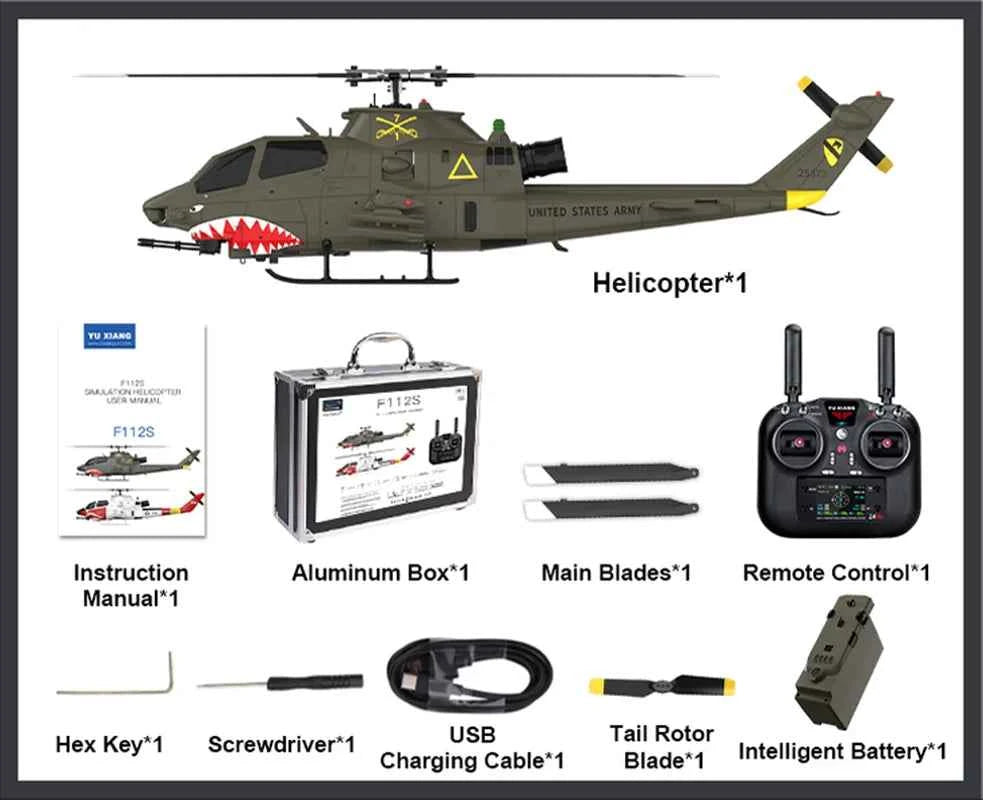 YXZNRC 1/32 Scale AH-1 ''Cobra'' Helicopter F112S 9CH GPS Positioning Optical Flow +LiDAR TOF Altitude Hold RC Helicopter RTF