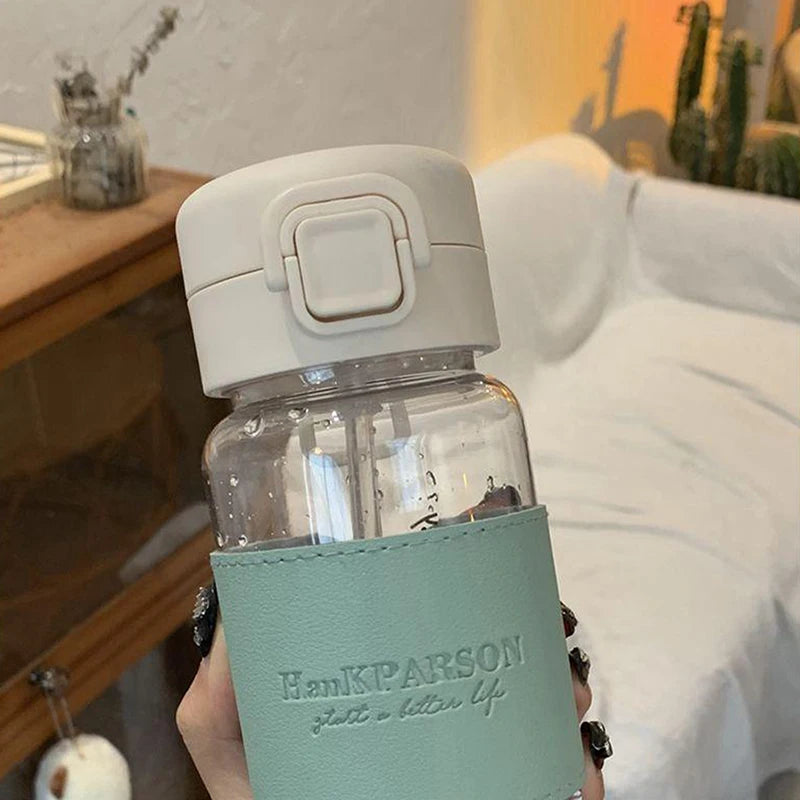 500ml Portable Water Bottle with Straw Creative Cute Leak-proof Plastic Drinking Bottle for Milk Coffee Tea Juice