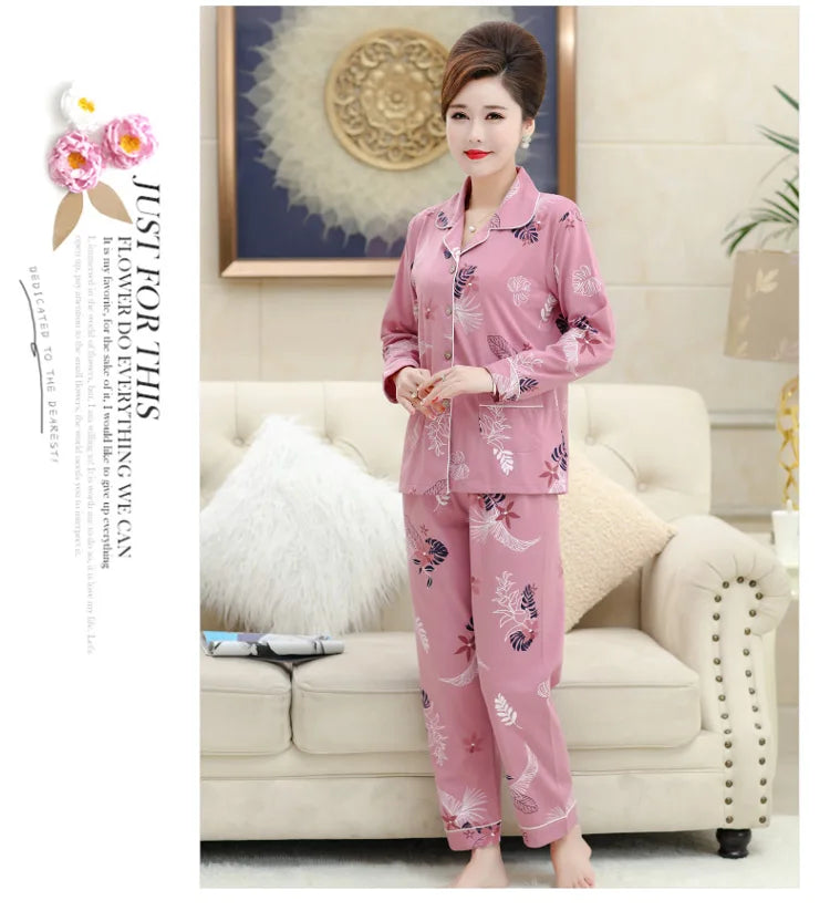 100% Pure Cotton Long Sleeve Sleepwear Set for Elderly Women Spring Summer Autumn Home Clothes Outwear Comfortable Home Suit