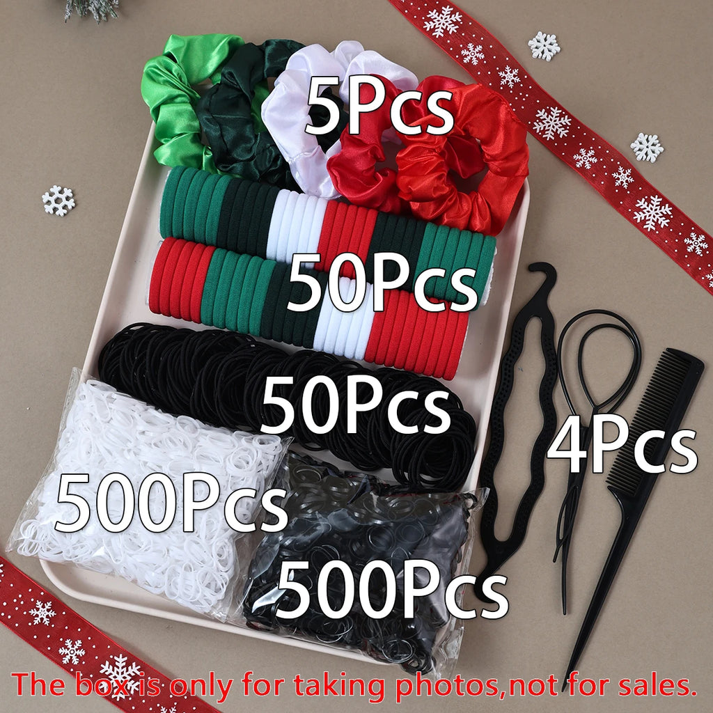1109pcs Women Dark Hair Accessories Set Elastic Seamless Ponytail Scrunchies Small Rubber Bands Fashion Hair Ties Headbands