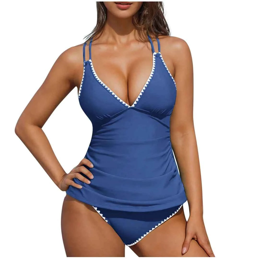 S - XXL New 10 Colors V Neck Tankini Bikini Women Swimwear Female Swimsuit Two-pieces Bikini set Bather Bathing Suit Swim K6770