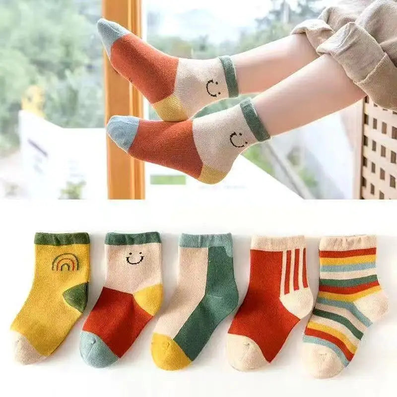 5 Pairs of Cute Cartoon Ankle Socks With Warm and Durable Stripes Designed for Comfortable Fall and Winter Wear