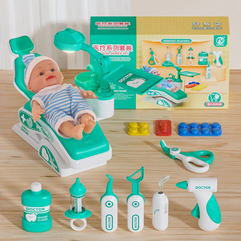 Kids Doctor Play Set Medical Kit with Dental Tools Simulation Dentist Game Pretend Role Play Toys for Boys Girls Gifts
