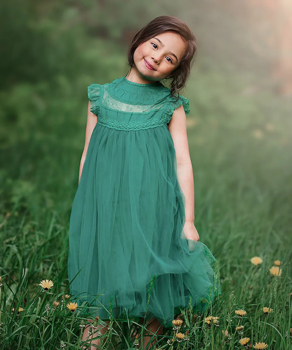 Bohemia Summer Dress For Girls Tulle Lace Sleeveless Princess Flower Girls Wedding Birthday Ball Gown Party Dresses Clothes