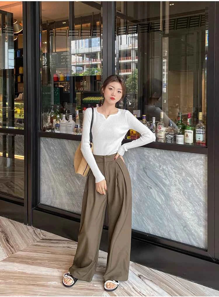 2026 Basic V-neck Chic  Autumn Winter Pullover Women Female Knitted Ribbed Sweater Slim Long Sleeve Badycon High Quality Sweater