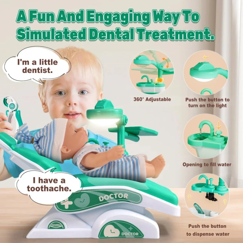 Kids Doctor Play Set Medical Kit with Dental Tools Simulation Dentist Game Pretend Role Play Toys for Boys Girls Gifts