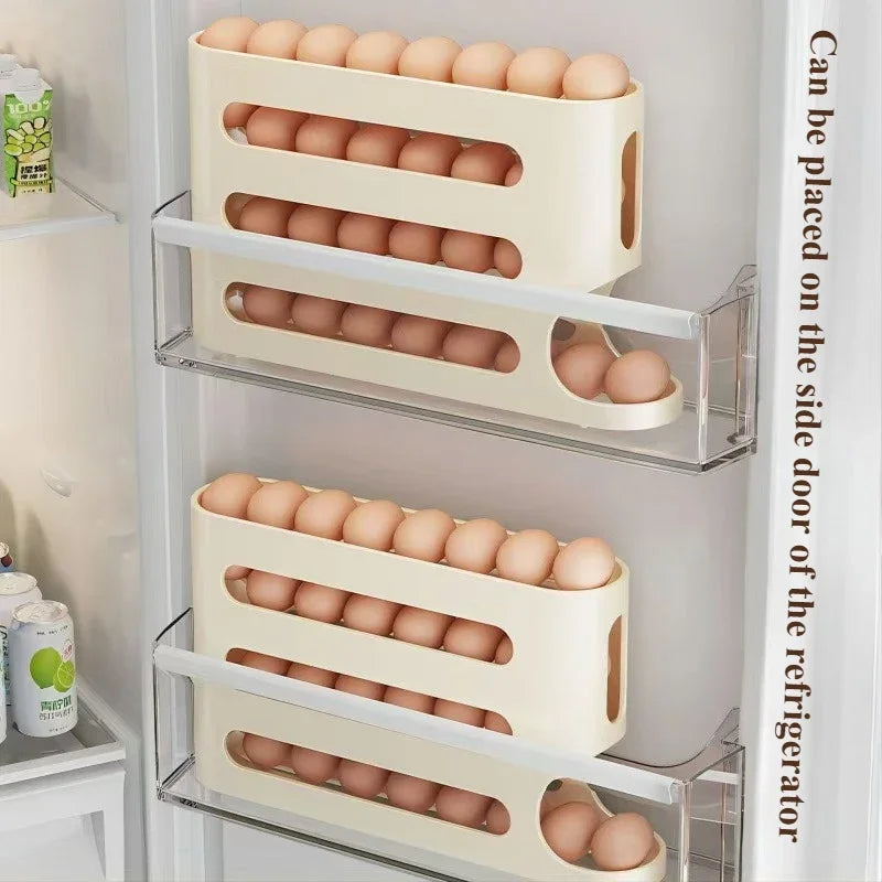 Egg Rack for Refrigerator-Space Saving, Large Capacity, Anti-Slip Open Top Egg Holder, Roll Down Container for Home, Dorm