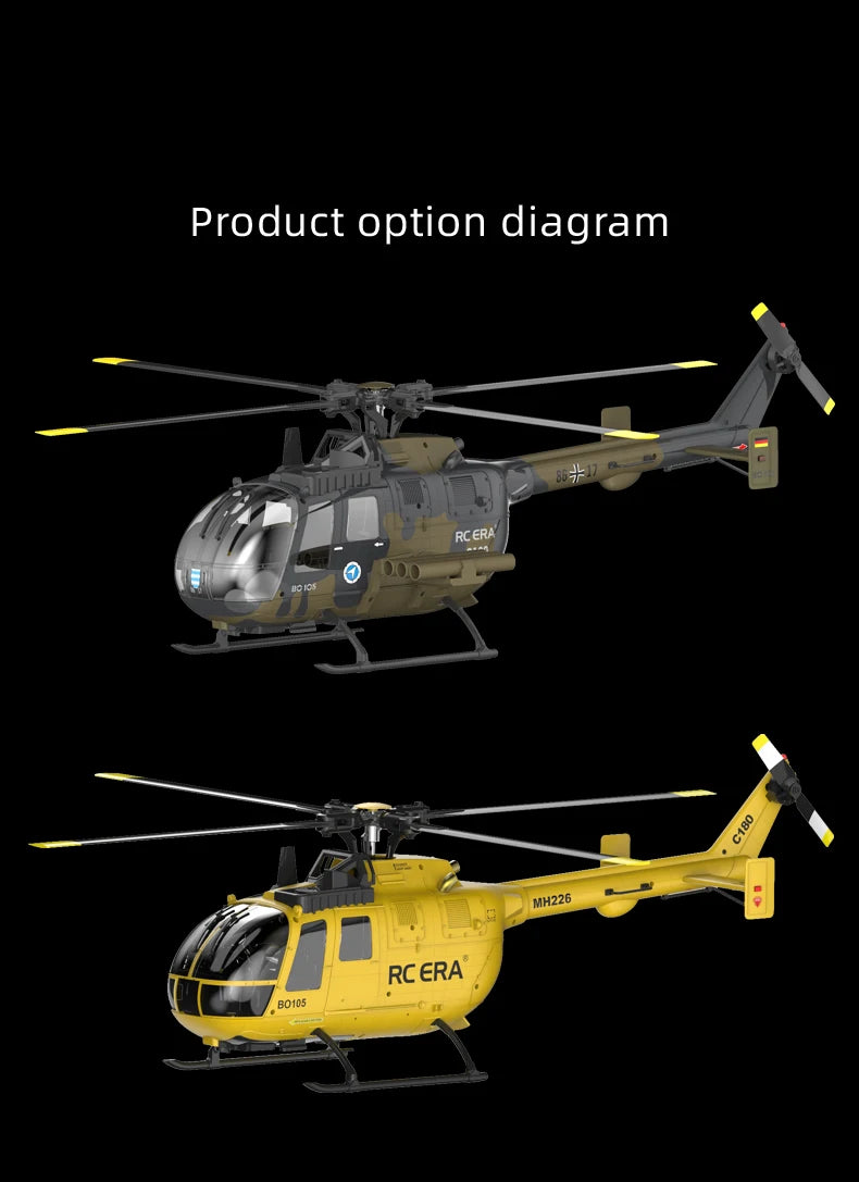 RC ERA C180 BO-105 2.4G 6CH Optical Flow Positioning TOF Altitude Hold Dual Brushless Motor 1:25 Scale Flybarless RC Helicopter