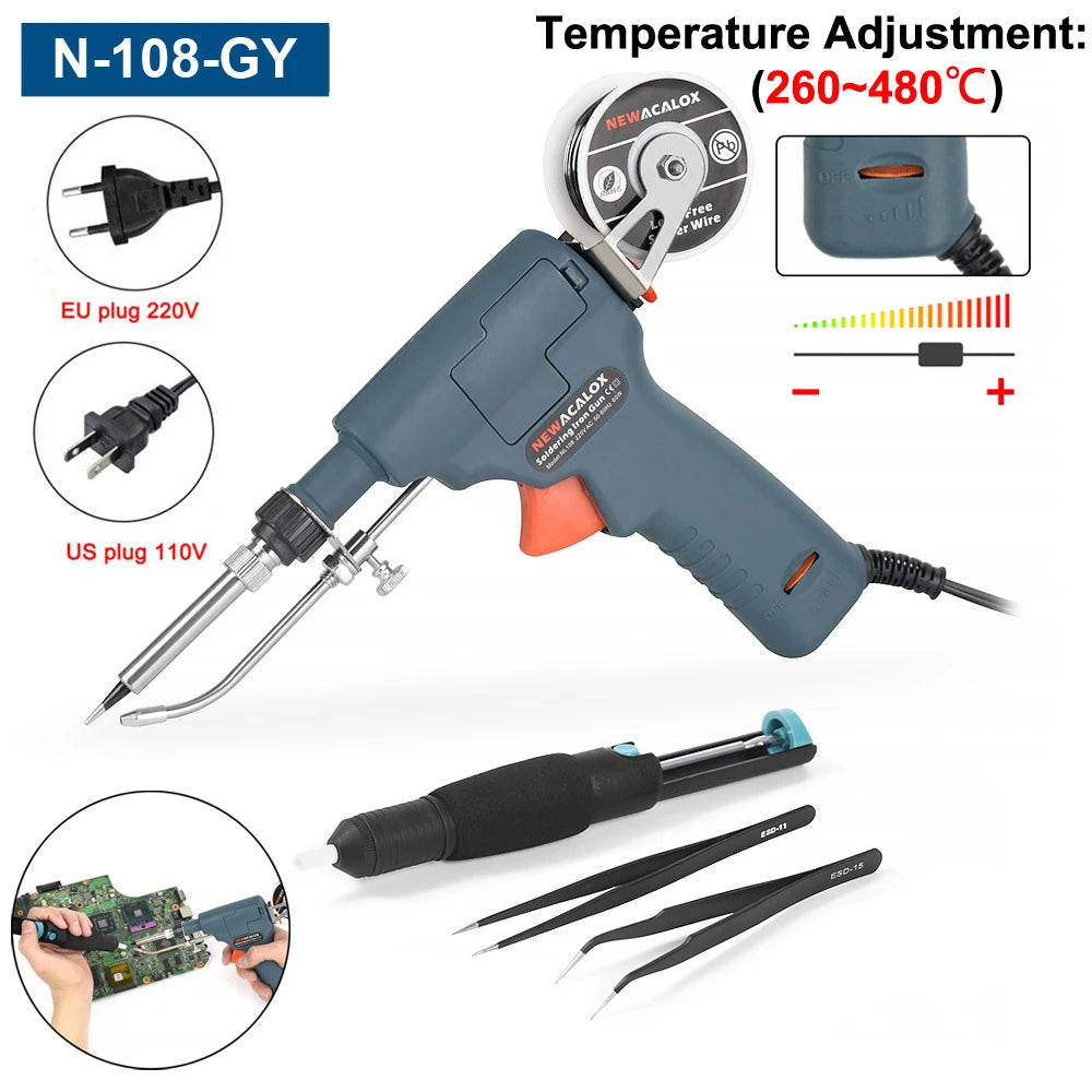 NEWACALOX Soldering Iron Kit Industrial Automatic Solder Feeding with Temp Adjust, 60W Soldering Gun with 50g Soldering Wires