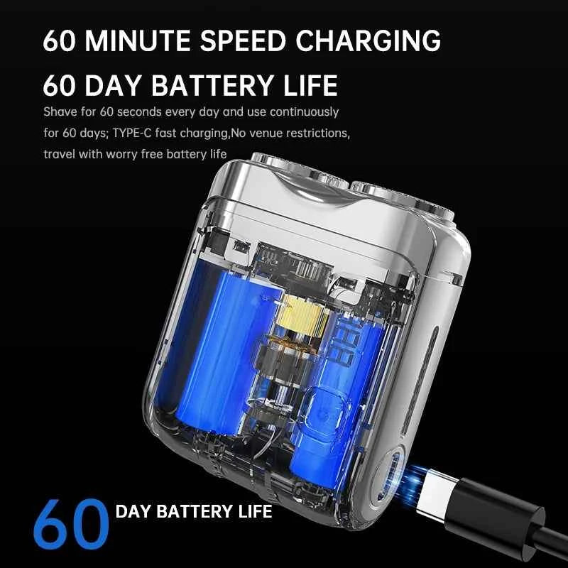 Mini Electric Smart Shaver Household Car Shaver Digital Display Dual Blade Rechargeable Shaver Powerful Beard Trimmer Tool