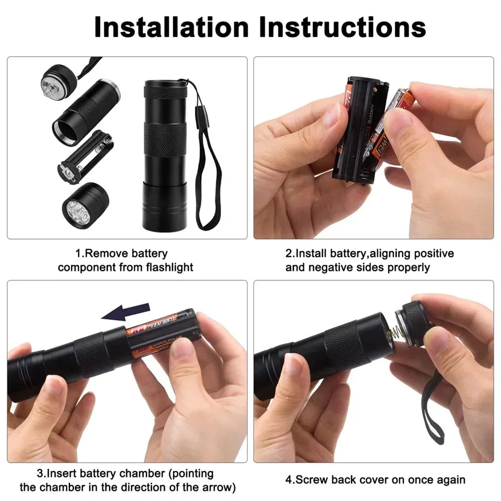 9/12 LED Protable UV Flashlight Black Light 395 NM Ultraviolet Torch Blacklight Detector for Dog Urine Pet Stain and Bed Bug