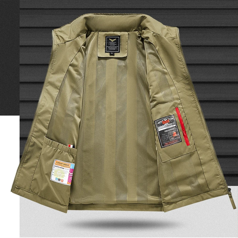 2025 Men's Outdoor Tooling Multi-Pocket Casual Outdoor Fishing Large Size Vest with Vertical Collar Breathable Quick-drying Vest