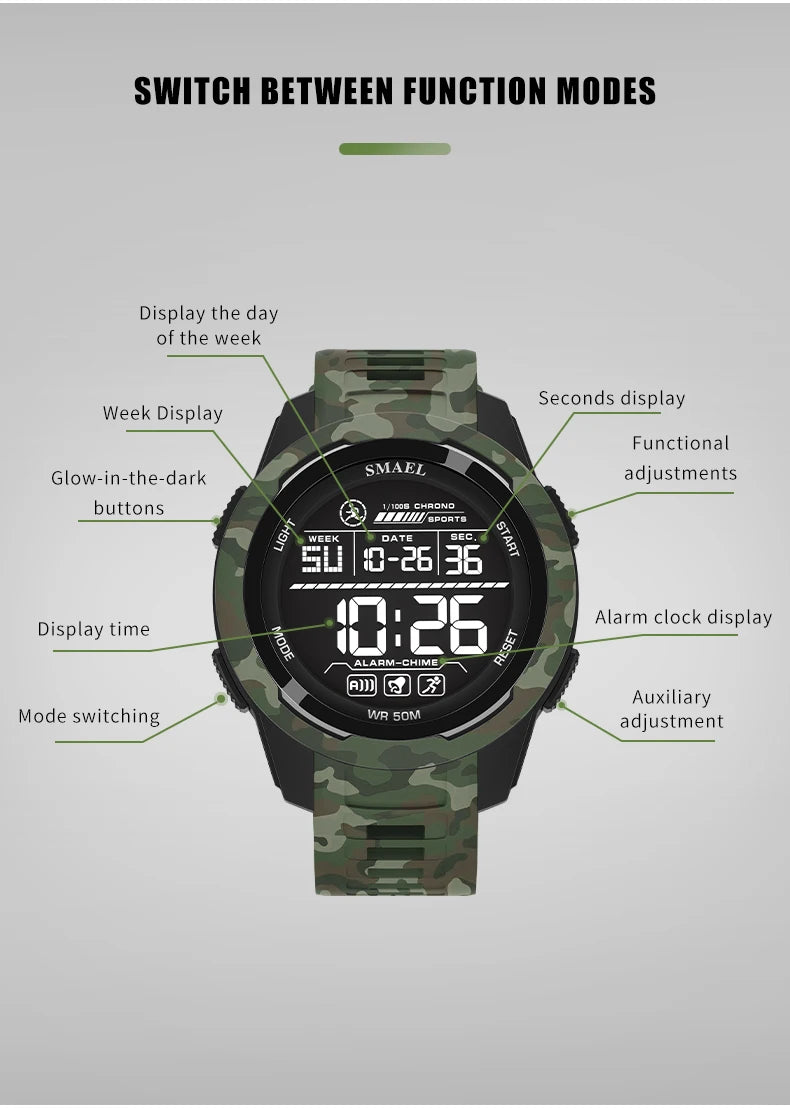 New SMAEL 8105 Watches Camo Strap Military Sport Watch for Men Clock Fashion Digital Wristwatch Waterproof Shockproof Watches
