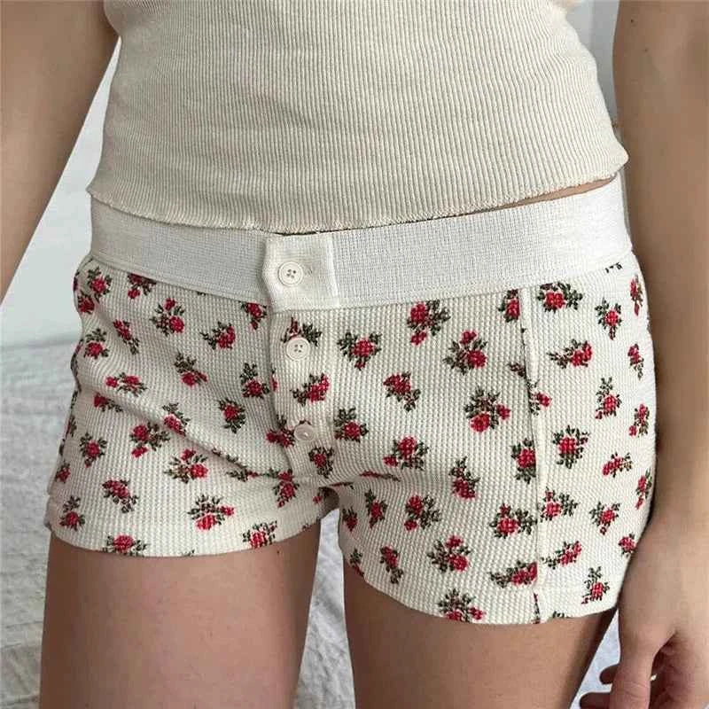 00s Retro Cute Patterm Boyshorts Fairy Y2K Cottage Low Waist Button Comfy Undies Sweatshorts Women Pajamas Shorts Lounge Bottom