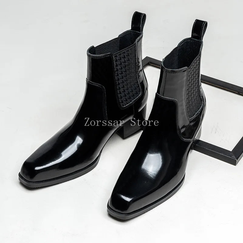 Autumn Winter New Mens 5 CM High Heels Warm Genuine Leather Ankle Boots Shoes Men Business Dress Work Boots Black Wedding Shoes