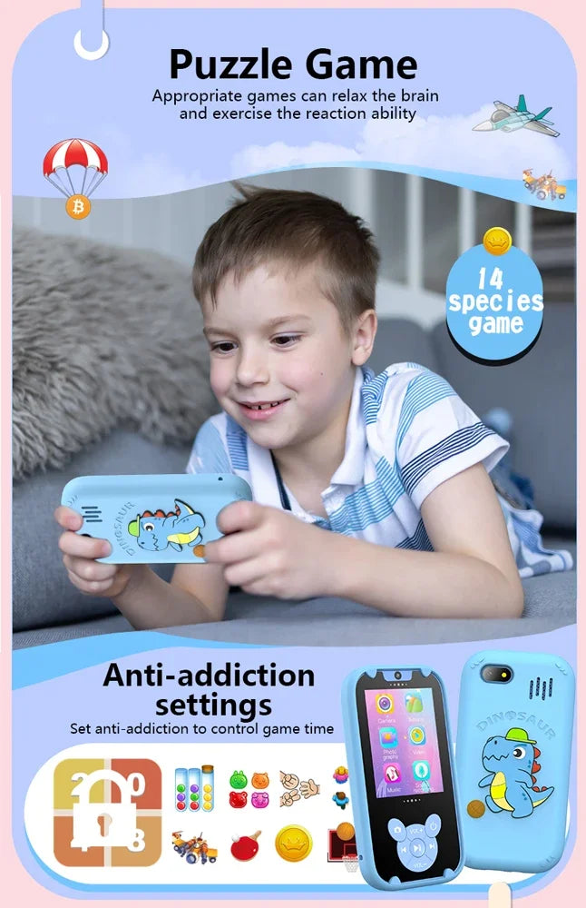 Interesting Kids Smart Learning Phone,8GB Memory Game Gift Educational Toy with Dual Camera &Music Player for Ages 3-12 Birthday