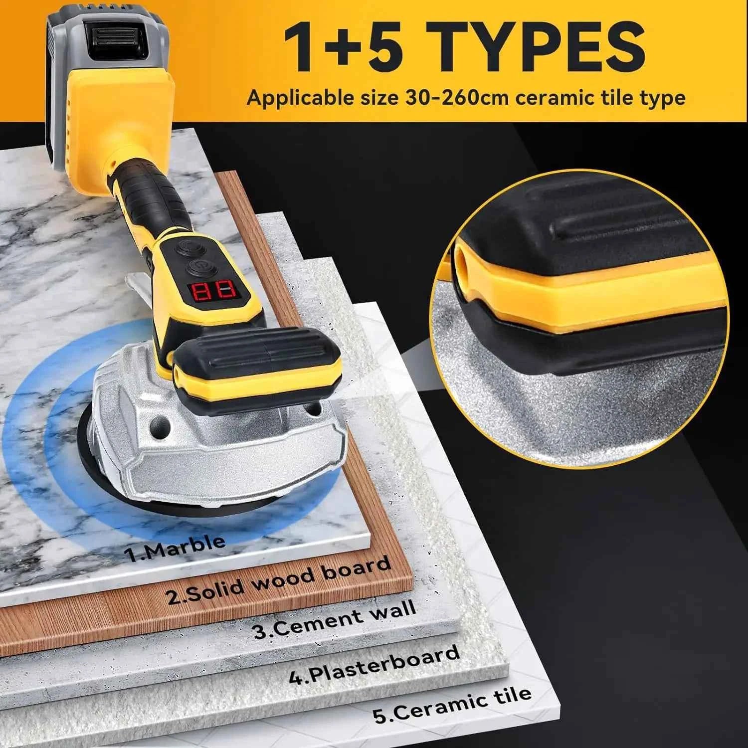 Tile Vibration Leveling Machine Portable Tiler Vibrator Tool 8 Adjustable Speed Suction Cup Digital Display for Dewalt 20V Max