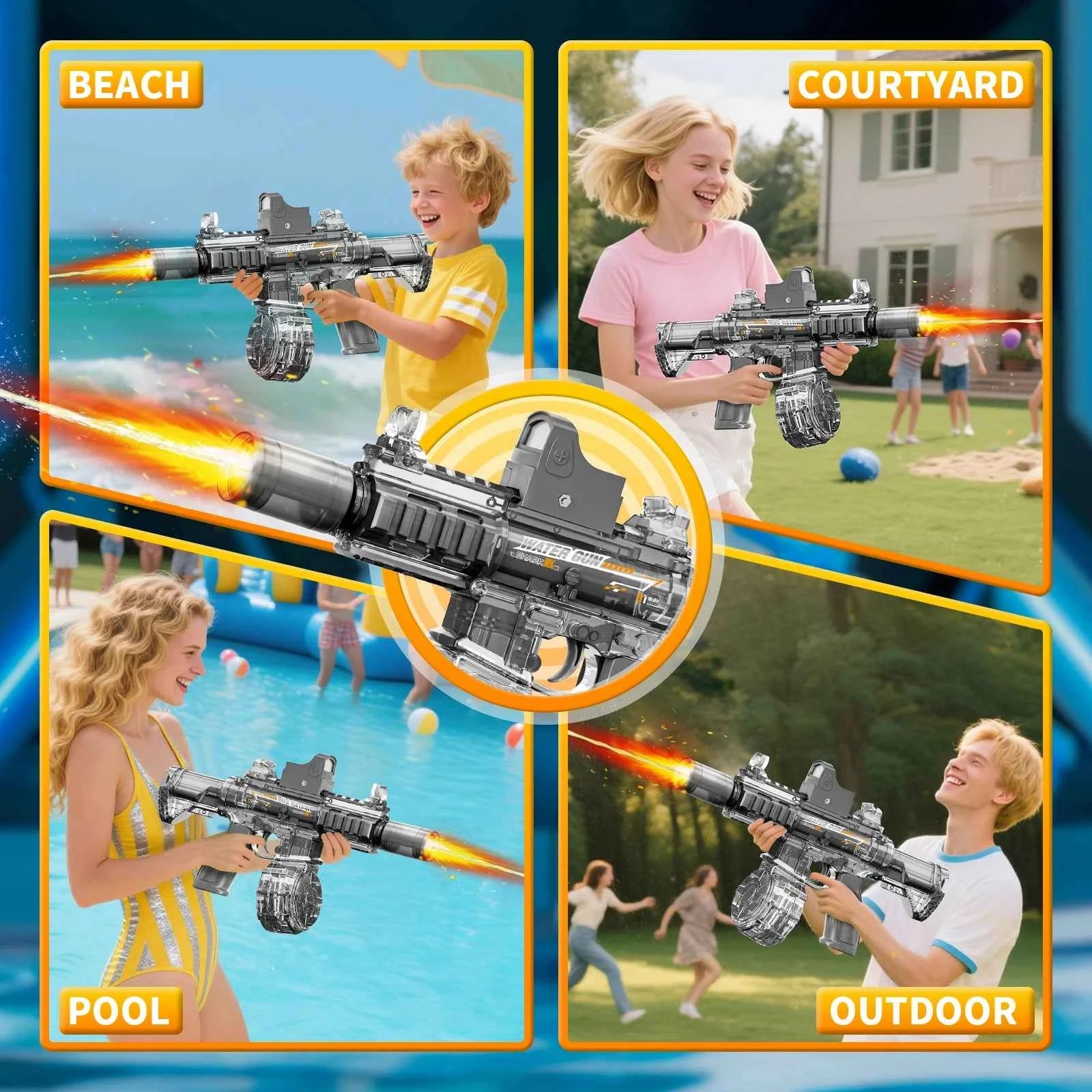 New M416 Electric Water Gun With light Sprays Flame Effect Continuously High-pressure High-speed Powerful Outdoor Water Gun Toys