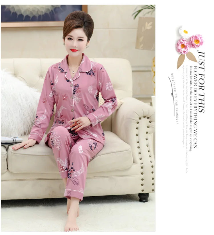 100% Pure Cotton Long Sleeve Sleepwear Set for Elderly Women Spring Summer Autumn Home Clothes Outwear Comfortable Home Suit
