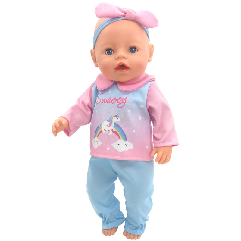 18 Inch Baby Doll Winter Clothes Set Crochet Sweater Scarf Hat Gloves New Year Apparel for 43 Cm Girl Dolls