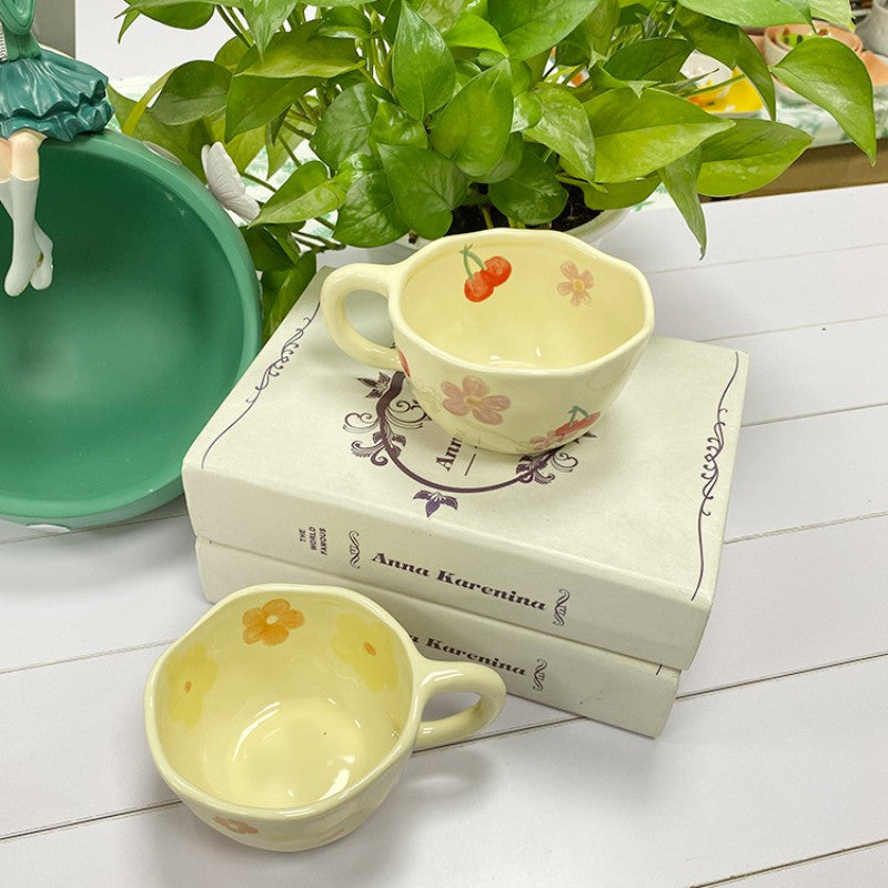Hand Pinched Irregular Flower Ceramic Mugs Coffee Cups Milk Tea Cup Ins Korean Style Oatmeal Breakfast Mug Drinkware Kitchen cup