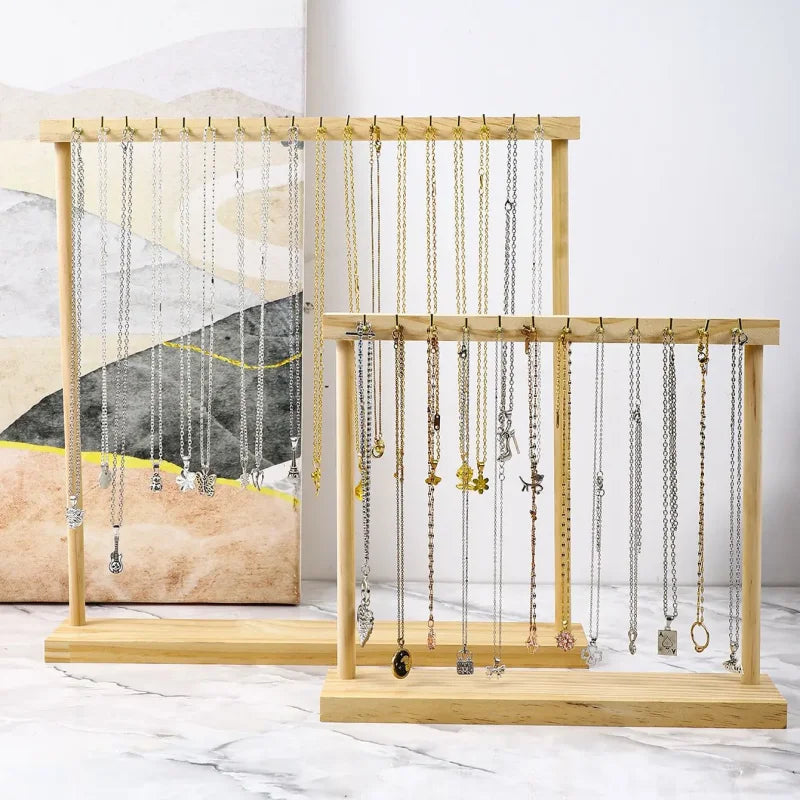 12/18 Hook Jewelry Organizer Display Stand Wood Necklace Hanging Countertop Rack For Earrings Bracelets Showcase Storage Rack