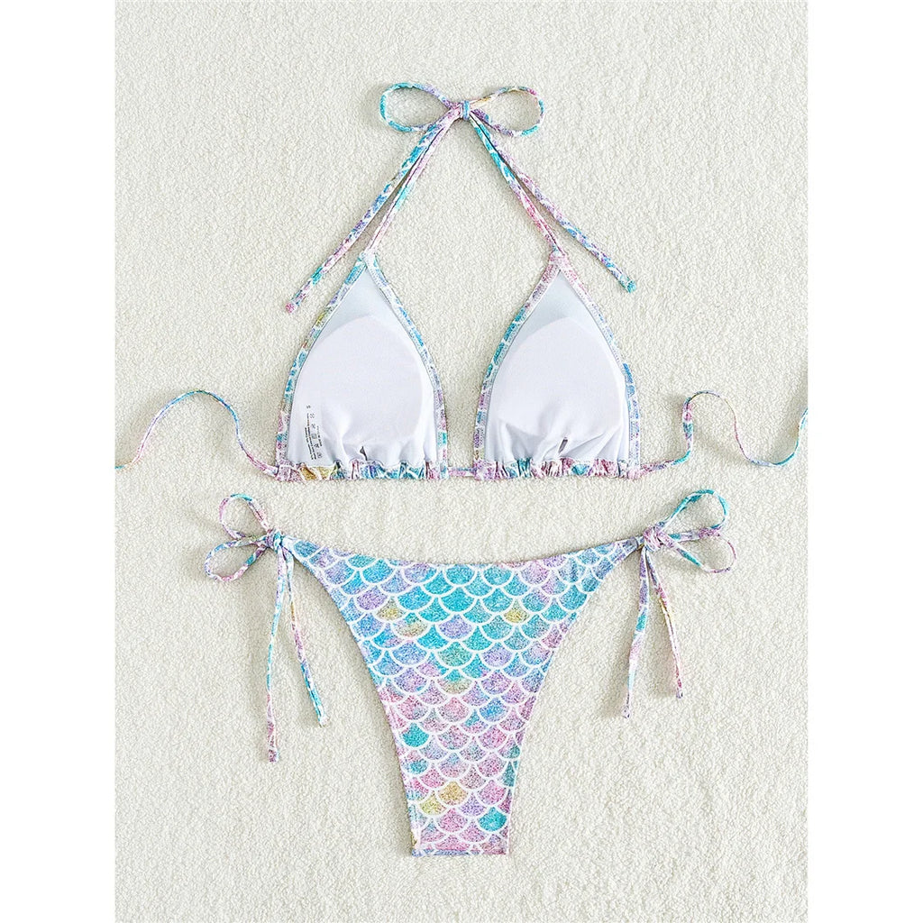 XS - L Printed Halter High Leg Cut Bikini Women Swimwear Female Swimsuit Two-pieces Bikini set Bather Bathing Suit Swim K5302