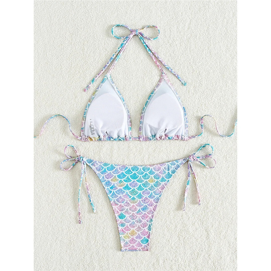 XS - L Printed Halter High Leg Cut Bikini Women Swimwear Female Swimsuit Two-pieces Bikini set Bather Bathing Suit Swim K5302