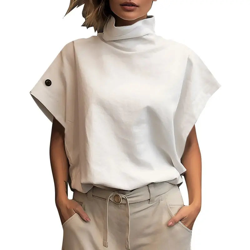 Women Fashion OL Work Shirt 2024 ZANZEA Summer Elegant Turtleneck Short Sleeve Blouse Casual Loose Office Tops Party Blusas