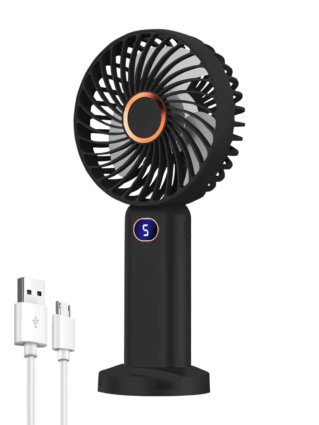 Portable Handheld Fan USB Rechargeable Mini Fan Digital Display 5-Speed Adjustment Suitable For Travel Outdoor Office Home