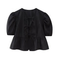HH Fashion Solid Hollow Out Shirt Women Causal O Neck Short Sleeved Lace Up Tops Chic Female Casual Blouse Streetwear 2024