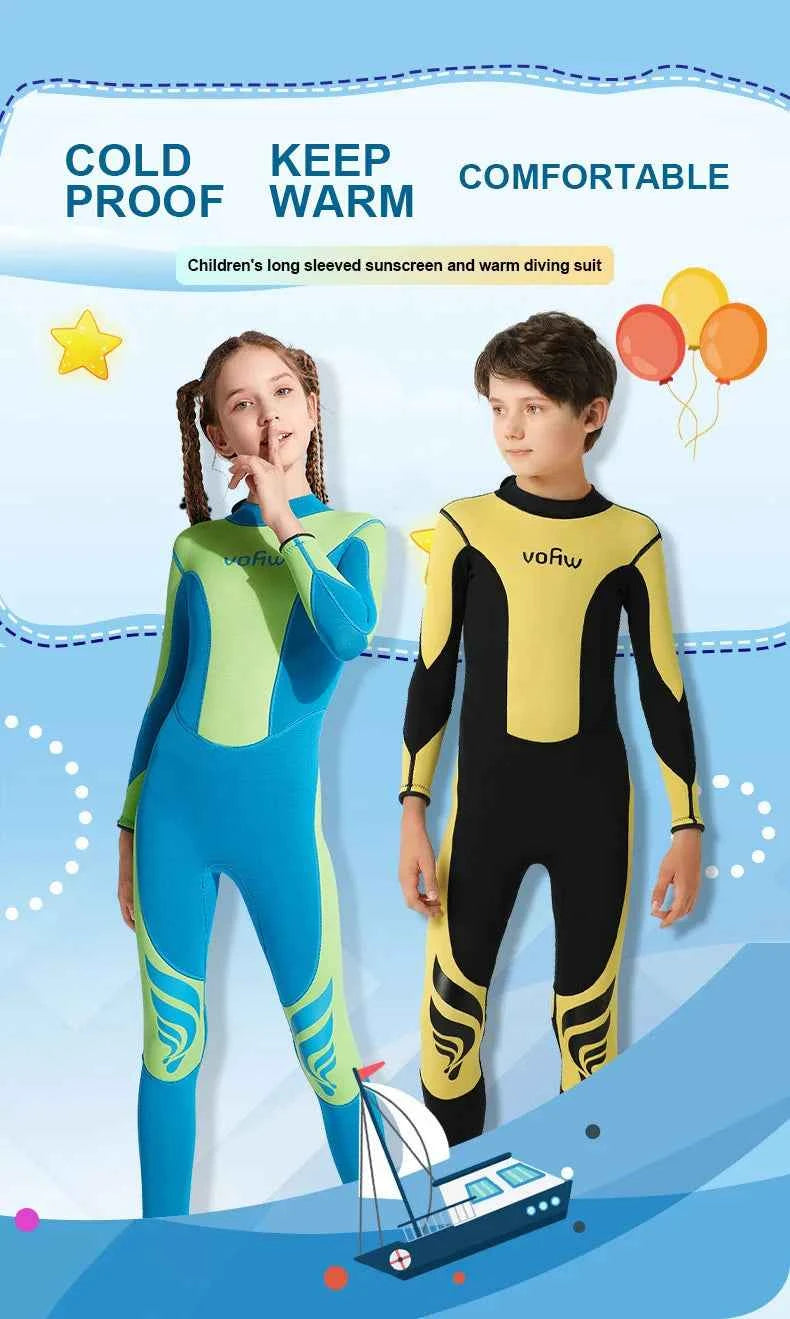 Children's 3mm Neoprene Wetsuit Long Sleeves Back Zipper Snorkeling Swimming Surfing Suit Kid's Swimsuit Water Sports Swimwear