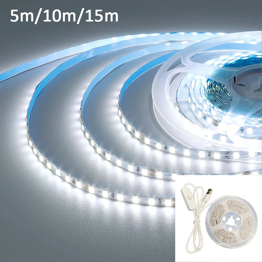 USB Led Strip Lights DC 5V 2835 White / Warm White Led Lights with ON/OFF Switch for Bedroom, Mirror, Cabinet, Wardrobe, TV